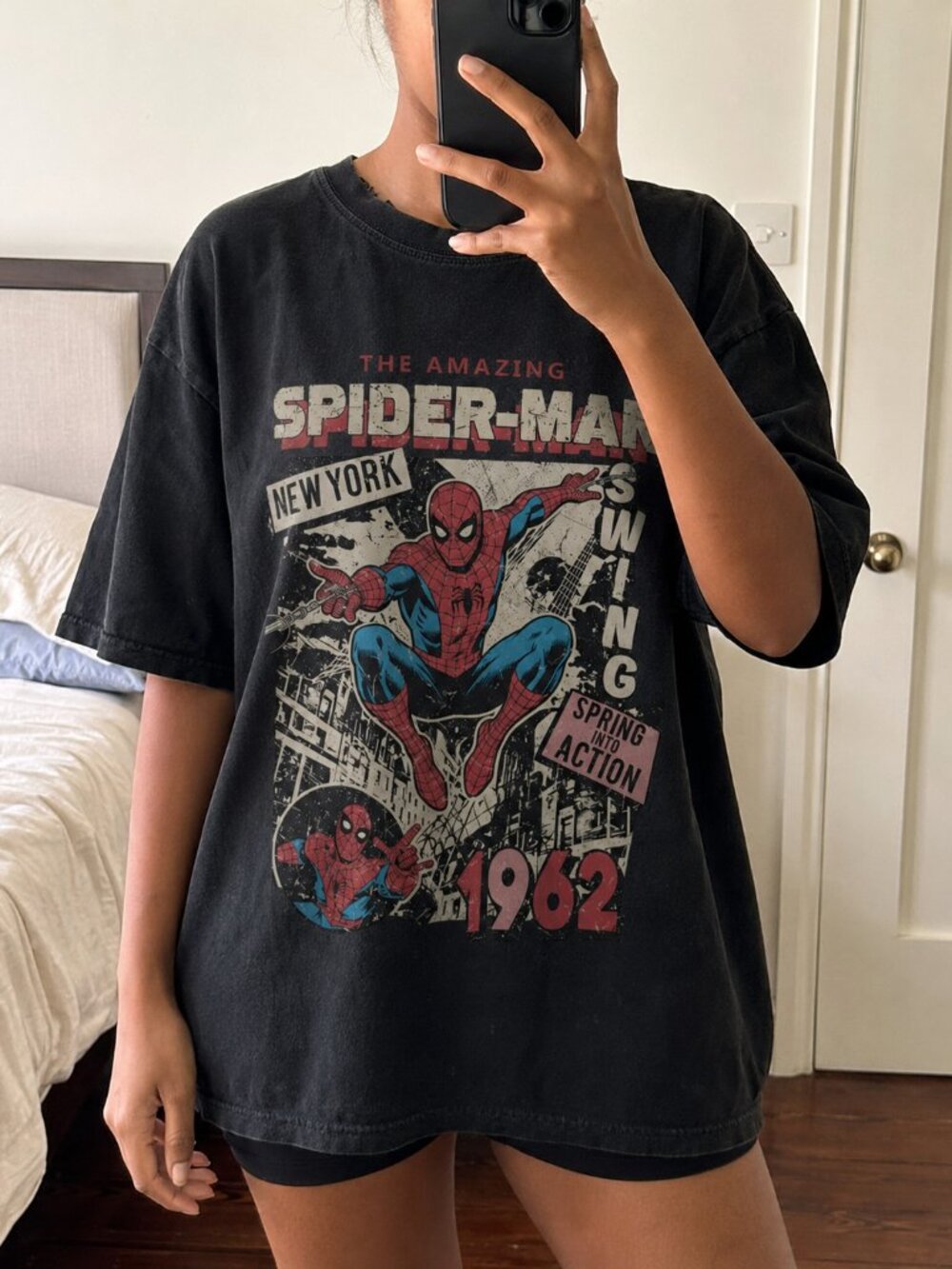 Marvel Spider-Man Graphic T-Shirt Black Oversized Tee